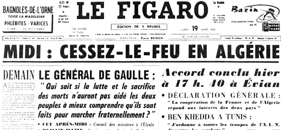 19 mars 2020 : Commémoration de la fin de la guerre d'Algérie